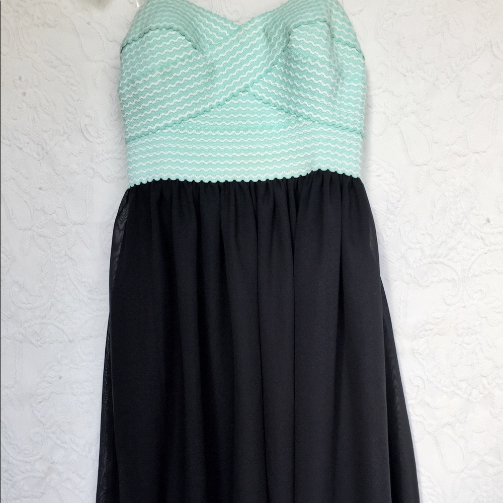Turquoise and black strapless dress. Size 3
